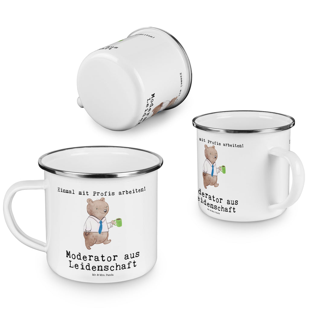 Camping Emaille Tasse Moderator aus Leidenschaft Campingtasse, Trinkbecher, Metalltasse, Outdoor Tasse, Emaille Trinkbecher, Blechtasse Outdoor, Emaille Campingbecher, Edelstahl Trinkbecher, Metalltasse für Camping, Kaffee Blechtasse, Camping Tasse Metall, Beruf, Ausbildung, Jubiläum, Abschied, Rente, Kollege, Kollegin, Geschenk, Schenken, Arbeitskollege, Mitarbeiter, Firma, Danke, Dankeschön
