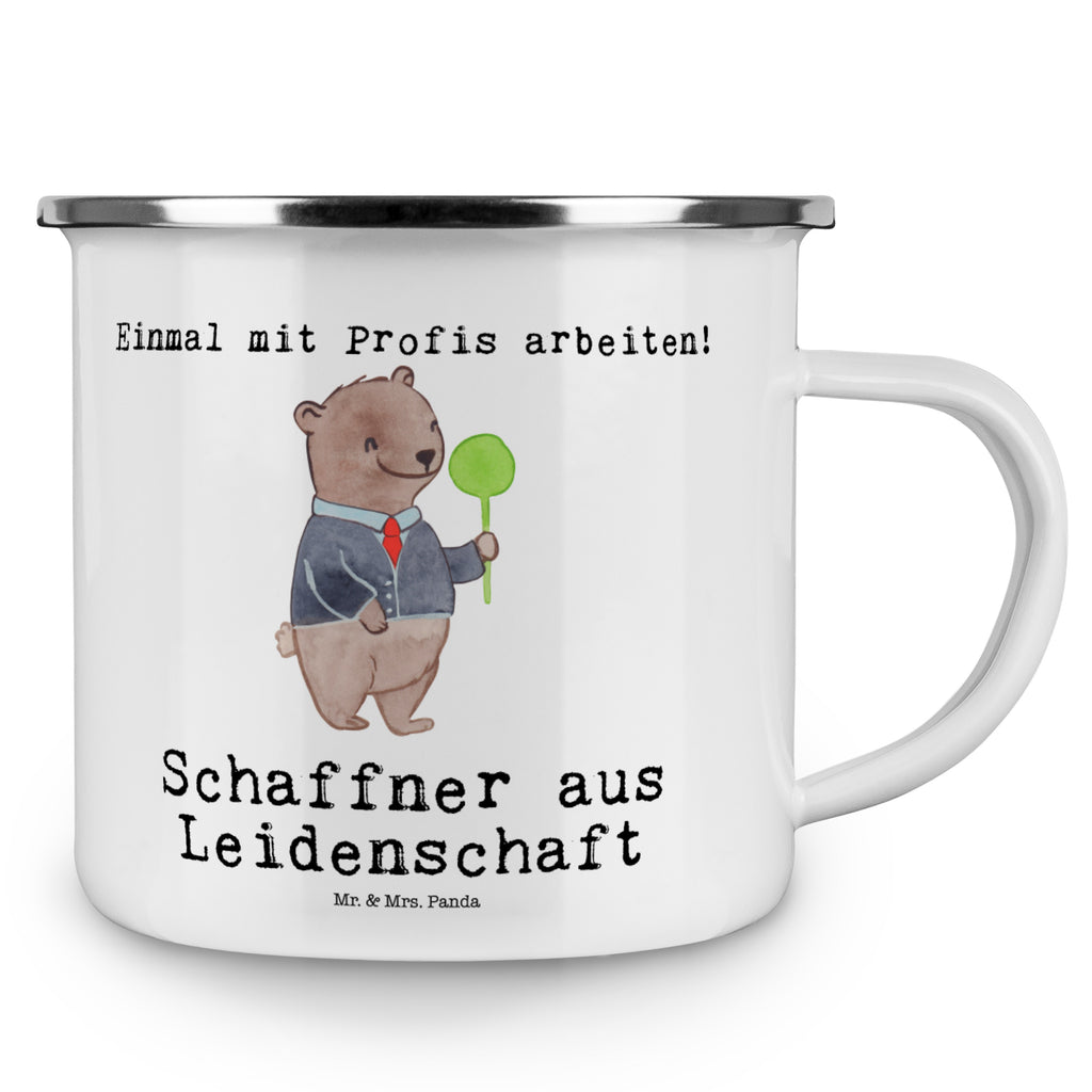 Camping Emaille Tasse Schaffner aus Leidenschaft Campingtasse, Trinkbecher, Metalltasse, Outdoor Tasse, Emaille Trinkbecher, Blechtasse Outdoor, Emaille Campingbecher, Edelstahl Trinkbecher, Metalltasse für Camping, Kaffee Blechtasse, Camping Tasse Metall, Beruf, Ausbildung, Jubiläum, Abschied, Rente, Kollege, Kollegin, Geschenk, Schenken, Arbeitskollege, Mitarbeiter, Firma, Danke, Dankeschön