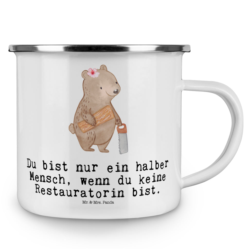 Camping Emaille Tasse Restauratorin mit Herz Campingtasse, Trinkbecher, Metalltasse, Outdoor Tasse, Emaille Trinkbecher, Blechtasse Outdoor, Emaille Campingbecher, Edelstahl Trinkbecher, Metalltasse für Camping, Kaffee Blechtasse, Camping Tasse Metall, Beruf, Ausbildung, Jubiläum, Abschied, Rente, Kollege, Kollegin, Geschenk, Schenken, Arbeitskollege, Mitarbeiter, Firma, Danke, Dankeschön