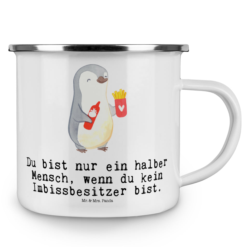 Camping Emaille Tasse Imbissbesitzer mit Herz Campingtasse, Trinkbecher, Metalltasse, Outdoor Tasse, Emaille Trinkbecher, Blechtasse Outdoor, Emaille Campingbecher, Edelstahl Trinkbecher, Metalltasse für Camping, Kaffee Blechtasse, Camping Tasse Metall, Beruf, Ausbildung, Jubiläum, Abschied, Rente, Kollege, Kollegin, Geschenk, Schenken, Arbeitskollege, Mitarbeiter, Firma, Danke, Dankeschön, Imbissbesitzer, Imbissverkäufer, Pommesverkäufer, Pommesliebe