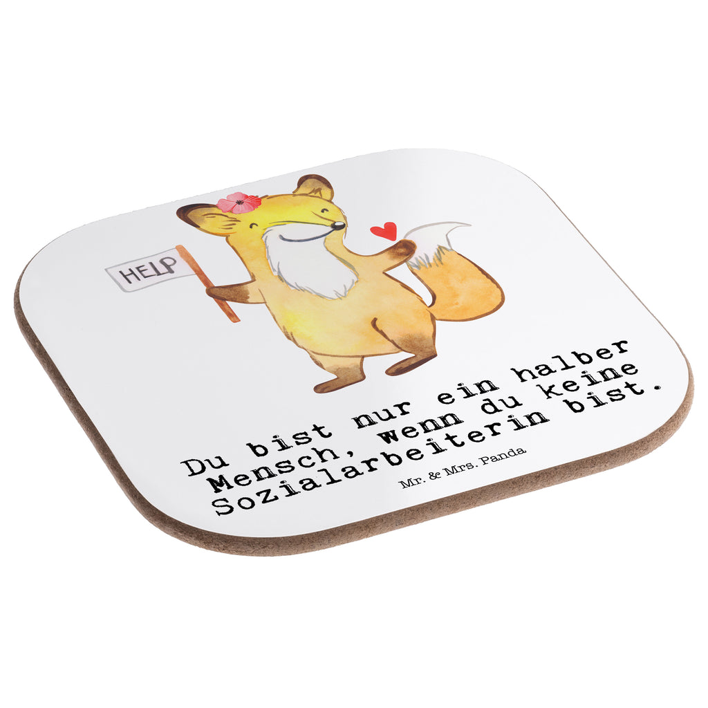 Quadratische Untersetzer Sozialarbeiterin mit Herz Bierdeckel, Glasuntersetzer, Untersetzer Gläser, Getränkeuntersetzer, Beruf, Ausbildung, Jubiläum, Abschied, Rente, Kollege, Kollegin, Geschenk, Schenken, Arbeitskollege, Mitarbeiter, Firma, Danke, Dankeschön