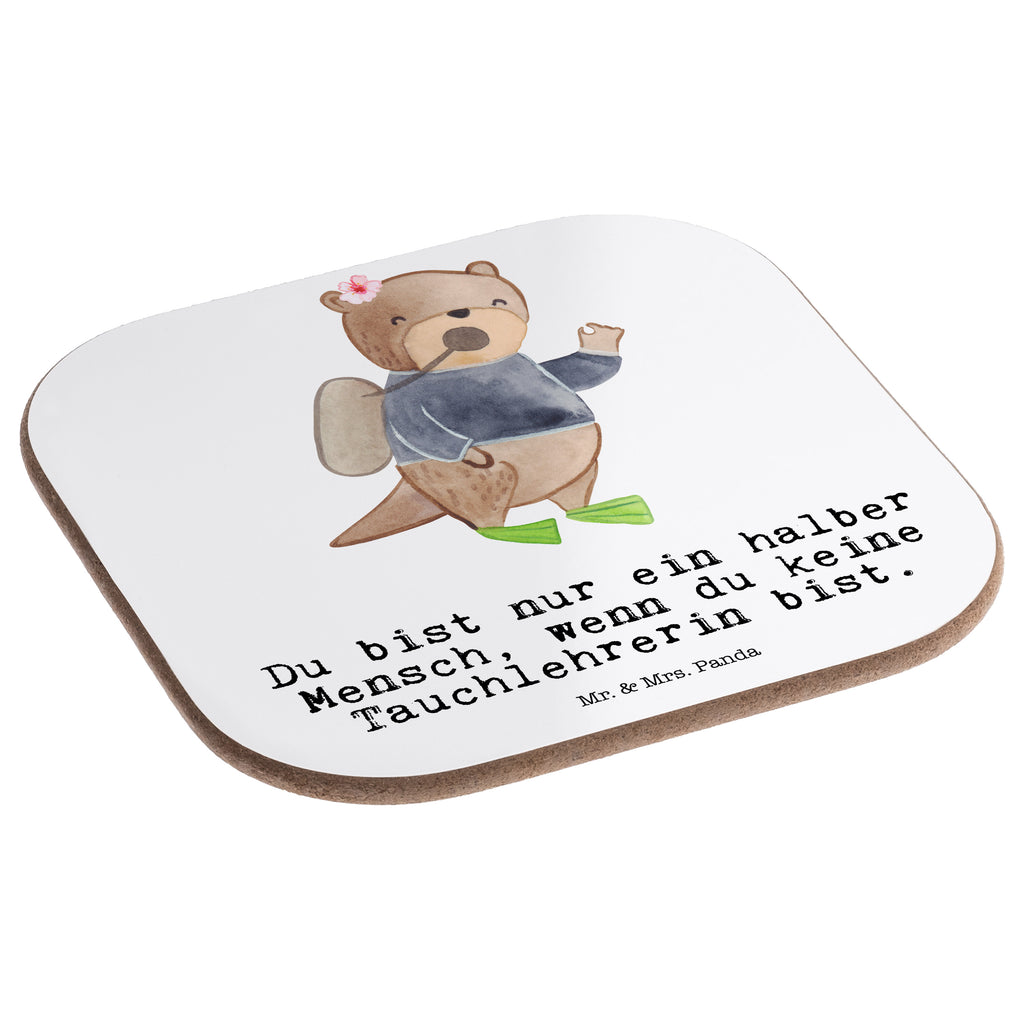 Quadratische Untersetzer Tauchlehrerin mit Herz Bierdeckel, Glasuntersetzer, Untersetzer Gläser, Getränkeuntersetzer, Beruf, Ausbildung, Jubiläum, Abschied, Rente, Kollege, Kollegin, Geschenk, Schenken, Arbeitskollege, Mitarbeiter, Firma, Danke, Dankeschön