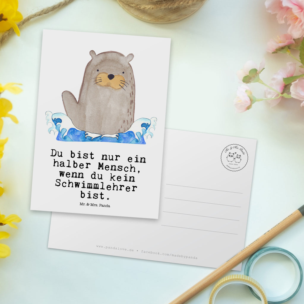 Postkarte Schwimmlehrer mit Herz Geschenkkarte, Grußkarte, Karte, Einladung, Ansichtskarte, Geburtstagskarte, Einladungskarte, Dankeskarte, Beruf, Ausbildung, Jubiläum, Abschied, Rente, Kollege, Kollegin, Geschenk, Schenken, Arbeitskollege, Mitarbeiter, Firma, Danke, Dankeschön, Schwimmlehrer, Schwimmbad, Schwimmschule, Schwimmverein, Schwimmkurs