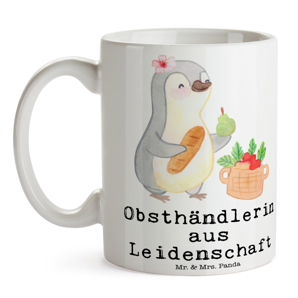 Tasse Obsthändlerin aus Leidenschaft Obsthändlerin, Obstverkäuferin, Wochenmarkthändlerin, Obstbäuerin, Obst- und Gemüsehändlerin, Obstplantage,  Becher, Kaffeetasse, Kaffeebecher, Tee, Frühstück, Büro  Beruf, Ausbildung, Jubiläum, Abschied, Rente, Kollege, Kollegin, Geschenk, Schenken, Arbeitskollege, Mitarbeiter, Firma, Danke, Dankeschön