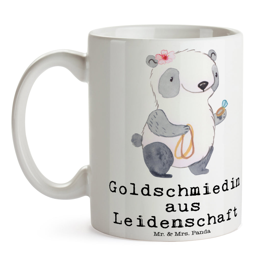 Tasse Goldschmiedin aus Leidenschaft Juwelierin, Goldschmiedin, Schmiedin, Schmuckwarenhändlerin, Schmuckgeschäft, Eröffnung,  Becher, Kaffeetasse, Kaffeebecher, Tee, Frühstück, Büro  Beruf, Ausbildung, Jubiläum, Abschied, Rente, Kollege, Kollegin, Geschenk, Schenken, Arbeitskollege, Mitarbeiter, Firma, Danke, Dankeschön