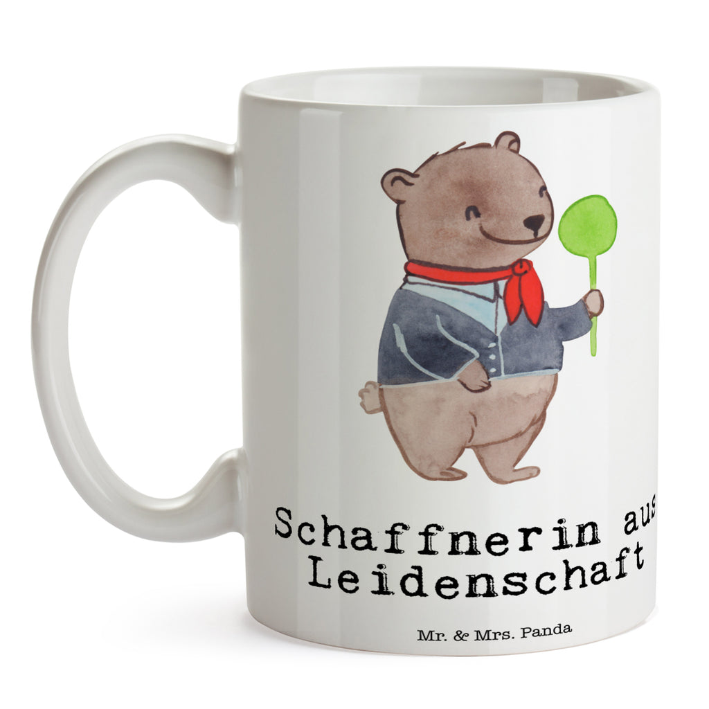 Tasse Schaffnerin aus Leidenschaft  Becher, Kaffeetasse, Kaffeebecher, Tee, Frühstück, Büro  Beruf, Ausbildung, Jubiläum, Abschied, Rente, Kollege, Kollegin, Geschenk, Schenken, Arbeitskollege, Mitarbeiter, Firma, Danke, Dankeschön