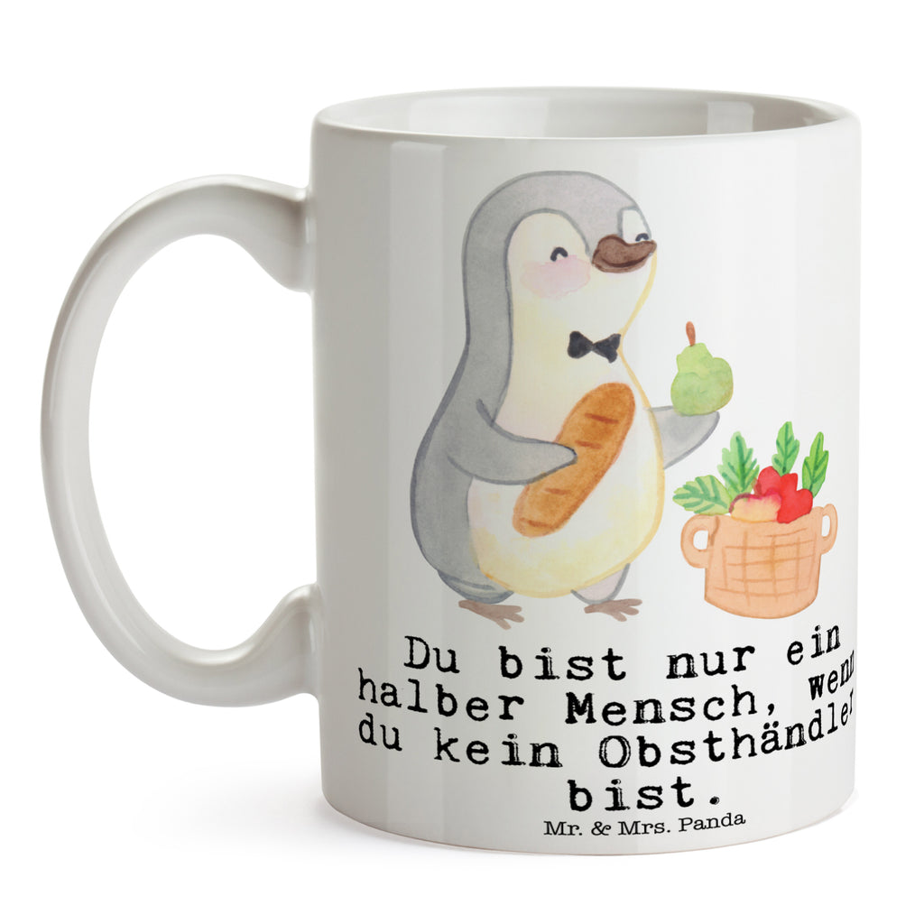 Tasse Obsthändler mit Herz Obsthändler, Obstverkäufer, Wochenmarkthändler, Obstbauer, Obst- und Gemüsehändler, Obstplantage,  Becher, Kaffeetasse, Kaffeebecher, Tee, Frühstück, Büro  Beruf, Ausbildung, Jubiläum, Abschied, Rente, Kollege, Kollegin, Geschenk, Schenken, Arbeitskollege, Mitarbeiter, Firma, Danke, Dankeschön