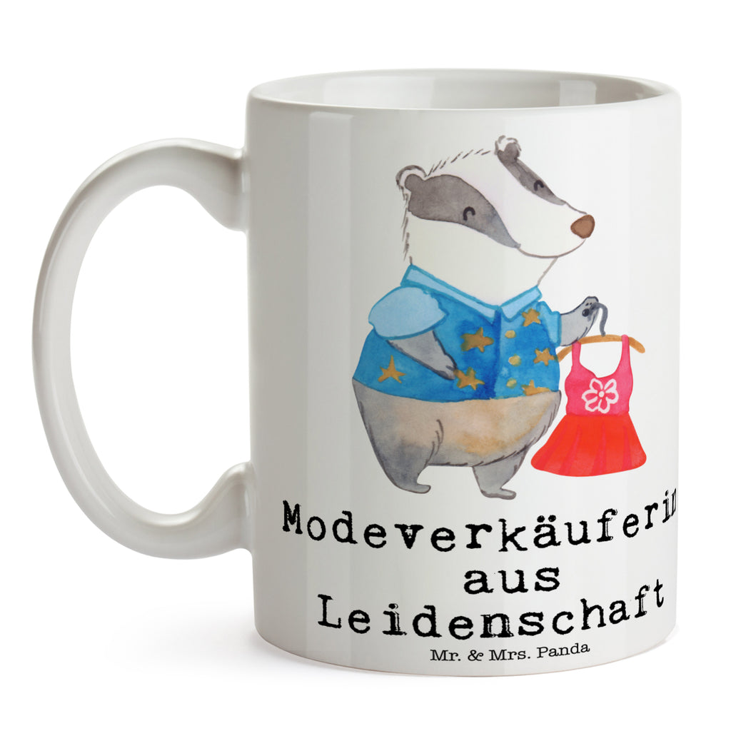 Tasse Modeverkäuferin aus Leidenschaft Modeverkäuferin, Verkäuferin, Fashion Store,  Becher, Kaffeetasse, Kaffeebecher, Tee, Frühstück, Büro  Beruf, Ausbildung, Jubiläum, Abschied, Rente, Kollege, Kollegin, Geschenk, Schenken, Arbeitskollege, Mitarbeiter, Firma, Danke, Dankeschön