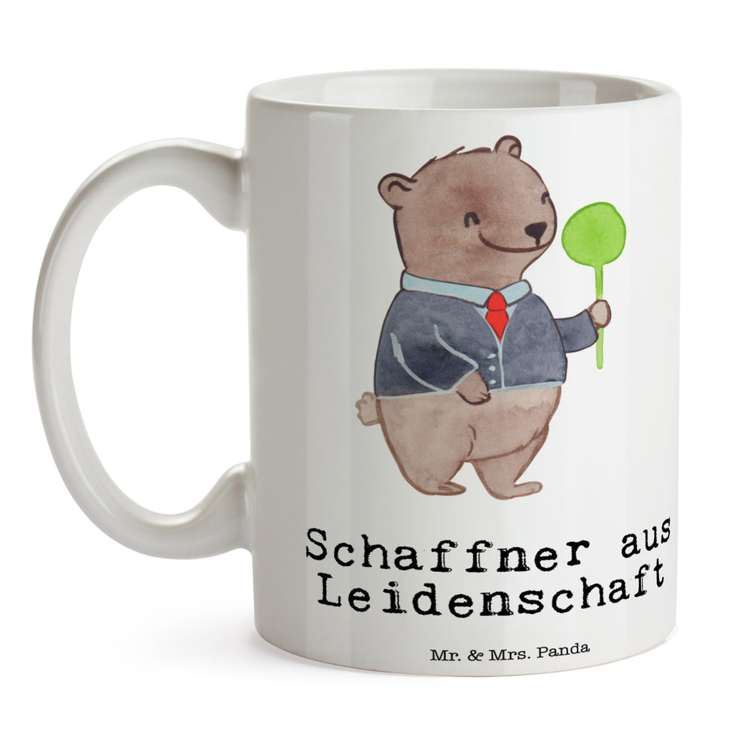 Tasse Schaffner aus Leidenschaft  Becher, Kaffeetasse, Kaffeebecher, Tee, Frühstück, Büro  Beruf, Ausbildung, Jubiläum, Abschied, Rente, Kollege, Kollegin, Geschenk, Schenken, Arbeitskollege, Mitarbeiter, Firma, Danke, Dankeschön