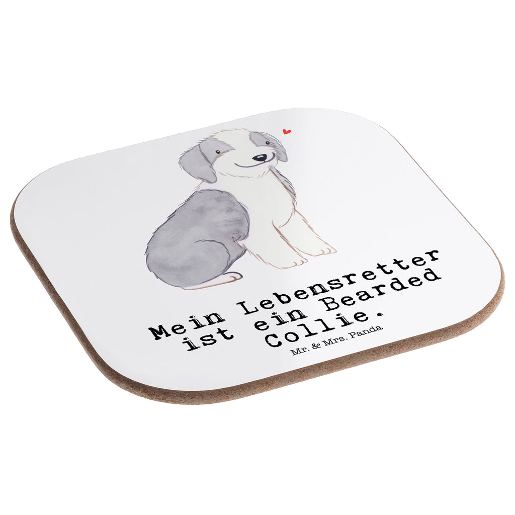 Quadratische Untersetzer Bearded Collie Lebensretter Bierdeckel, Glasuntersetzer, Untersetzer Gläser, Getränkeuntersetzer, Hund, Hunderasse, Rassehund, Hundebesitzer, Geschenk, Tierfreund, Schenken, Welpe, Bearded Collie, britischer Hütehund