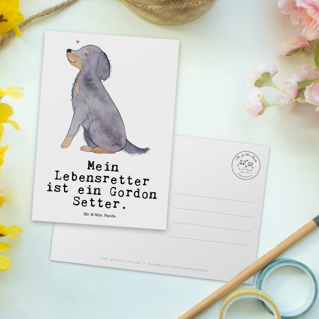 Postkarte Gordon Setter Lebensretter Geschenkkarte, Grußkarte, Karte, Einladung, Ansichtskarte, Geburtstagskarte, Einladungskarte, Dankeskarte, Hund, Hunderasse, Rassehund, Hundebesitzer, Geschenk, Tierfreund, Schenken, Welpe, Gordon Shetter, Jagdhund