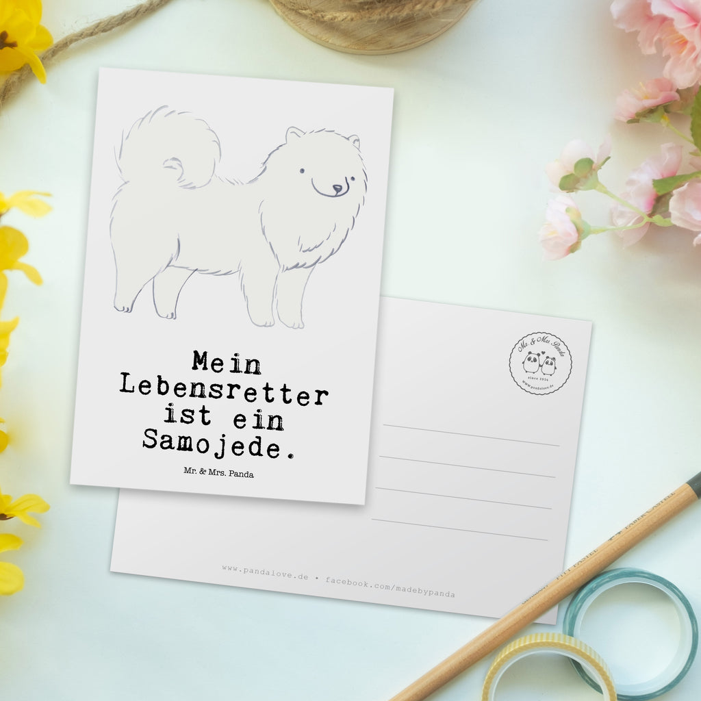 Postkarte Samojede Lebensretter Geschenkkarte, Grußkarte, Karte, Einladung, Ansichtskarte, Geburtstagskarte, Einladungskarte, Dankeskarte, Hund, Hunderasse, Rassehund, Hundebesitzer, Geschenk, Tierfreund, Schenken, Welpe, Samojede, Samojedenhund, Samojedenspitz