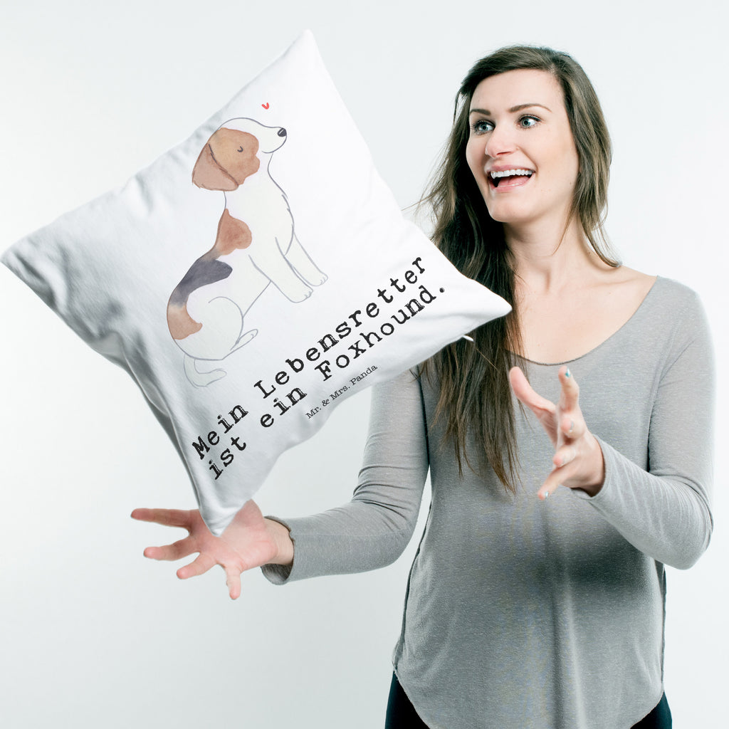 40x40 Kissen Foxhound Lebensretter Kissenhülle, Kopfkissen, Sofakissen, Dekokissen, Motivkissen, Hund, Hunderasse, Rassehund, Hundebesitzer, Geschenk, Tierfreund, Schenken, Welpe, Foxhound, Jagdhund, Laufhund