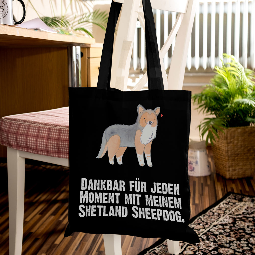 Tragetasche Shetland Sheepdog Moment Beuteltasche, Beutel, Einkaufstasche, Jutebeutel, Stoffbeutel, Hund, Hunderasse, Rassehund, Hundebesitzer, Geschenk, Tierfreund, Schenken, Welpe, Shetland Sheepdog, Sheltie