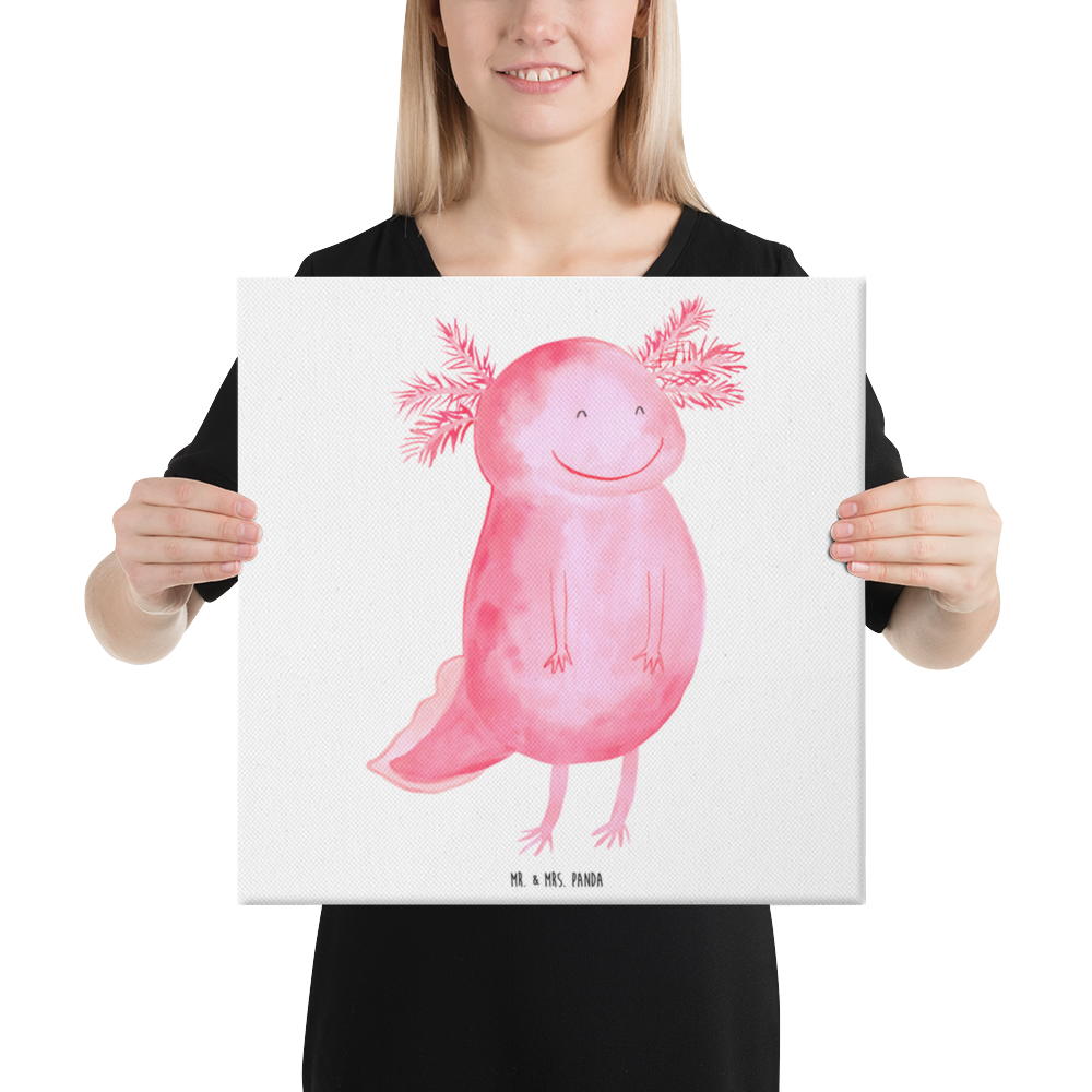 Leinwand Bild Axolotl glücklich Leinwand, Bild, Kunstdruck, Wanddeko, Dekoration, Axolotl, Molch, Axolot, Schwanzlurch, Lurch, Lurche, Motivation, gute Laune
