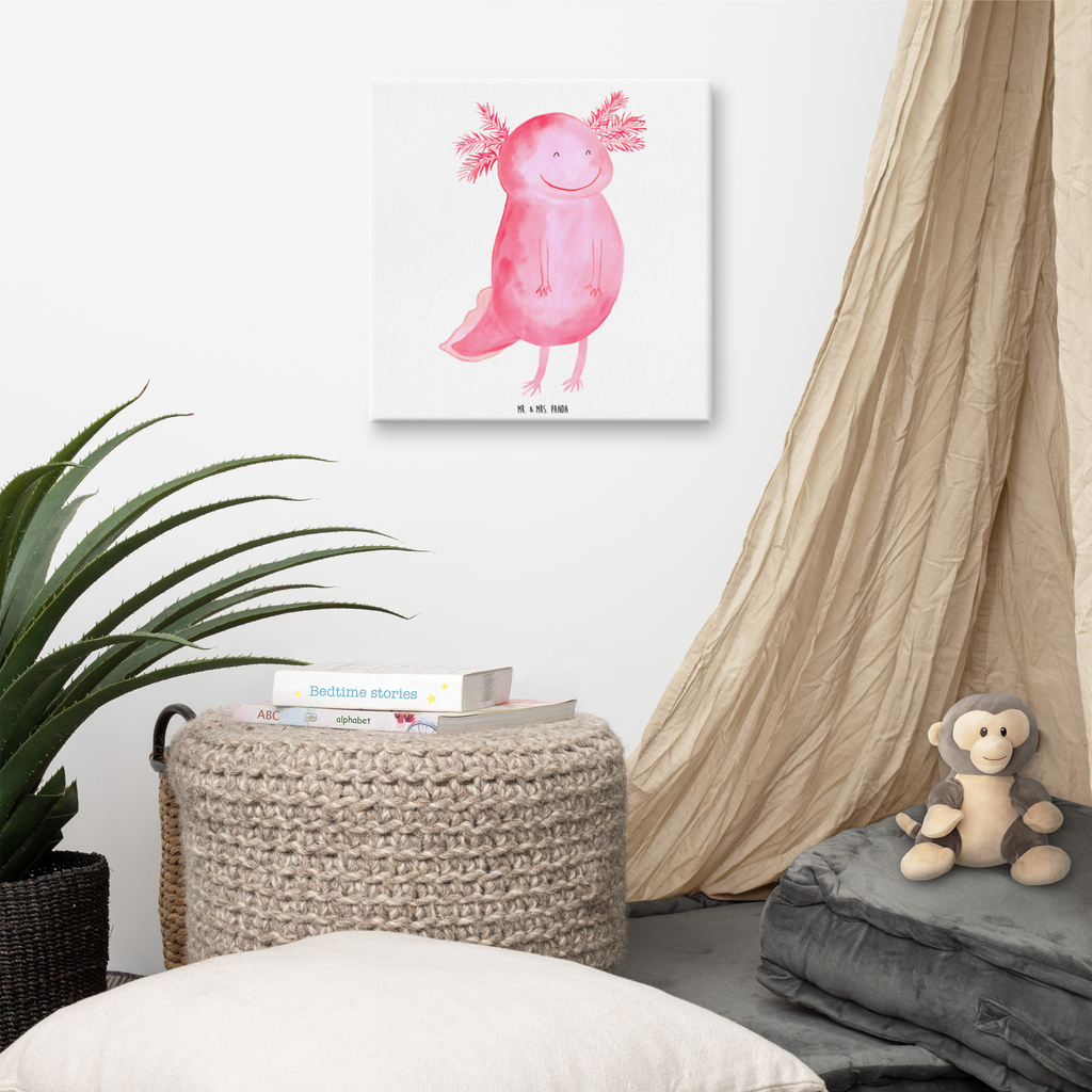 Leinwand Bild Axolotl glücklich Leinwand, Bild, Kunstdruck, Wanddeko, Dekoration, Axolotl, Molch, Axolot, Schwanzlurch, Lurch, Lurche, Motivation, gute Laune