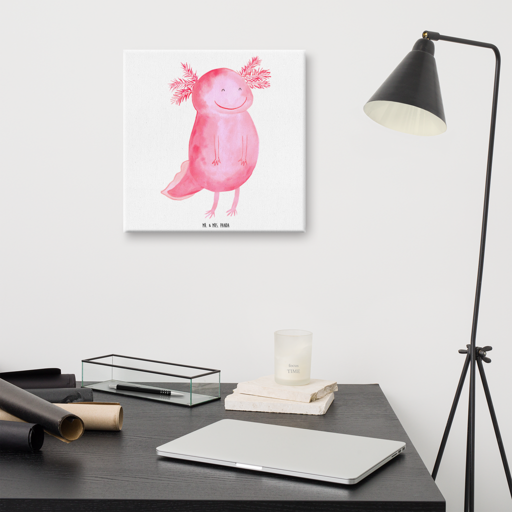 Leinwand Bild Axolotl glücklich Leinwand, Bild, Kunstdruck, Wanddeko, Dekoration, Axolotl, Molch, Axolot, Schwanzlurch, Lurch, Lurche, Motivation, gute Laune