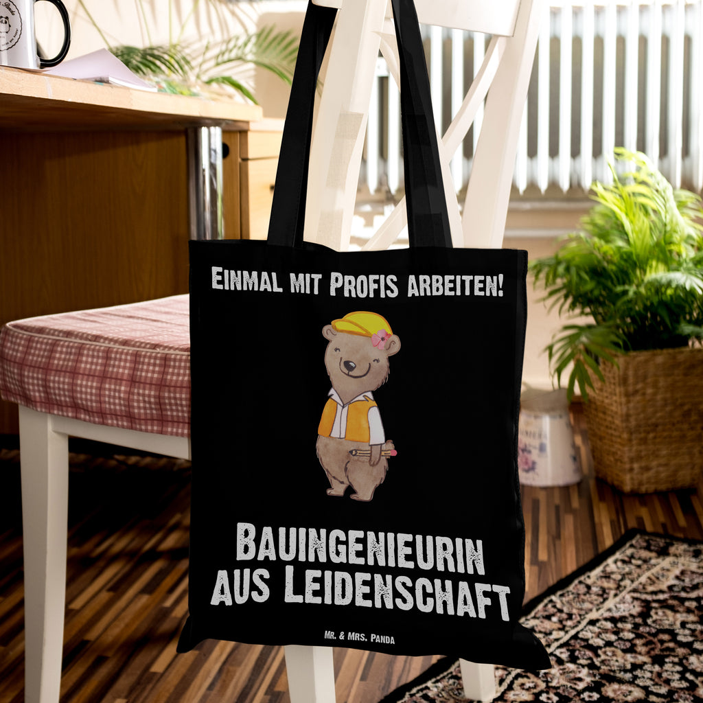 Tragetasche Bauingenieurin aus Leidenschaft Beuteltasche, Beutel, Einkaufstasche, Jutebeutel, Stoffbeutel, Beruf, Ausbildung, Jubiläum, Abschied, Rente, Kollege, Kollegin, Geschenk, Schenken, Arbeitskollege, Mitarbeiter, Firma, Danke, Dankeschön, Bauingenieurin, Statikerin, Ingeniuerin, Baustelle, Studium