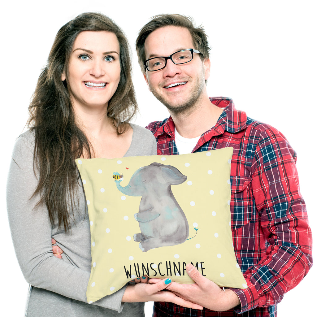 Personalisiertes Kissen Elefant & Biene Kissen, personalisiert, Name, Wunschname, bedrucken, Kopfkissen, Tiermotive, Gute Laune, lustige Sprüche, Tiere, Elefant, Biene, Liebe, Liebesbeweis, Jahrestag, Liebesgeschenk, Heiratsantrag, Hochzeitsgeschenk, Liebesspruch
