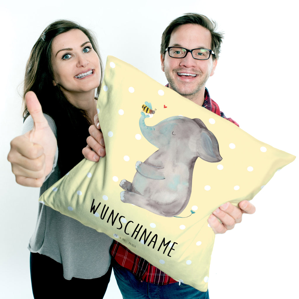 Personalisiertes Kissen Elefant & Biene Kissen, personalisiert, Name, Wunschname, bedrucken, Kopfkissen, Tiermotive, Gute Laune, lustige Sprüche, Tiere, Elefant, Biene, Liebe, Liebesbeweis, Jahrestag, Liebesgeschenk, Heiratsantrag, Hochzeitsgeschenk, Liebesspruch
