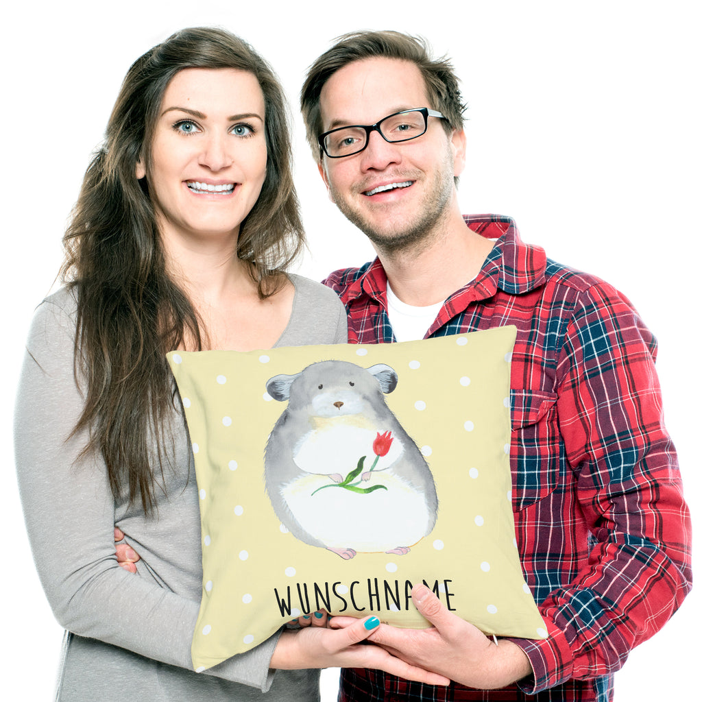 Personalisiertes Kissen Chinchilla mit Blume Kissen, personalisiert, Name, Wunschname, bedrucken, Kopfkissen, Tiermotive, Gute Laune, lustige Sprüche, Tiere, Chinchilla, Chinchillas, Liebeskummer, Kummer, Depressionen, traurig sein, Chaos, Glücklichsein, Büro, Büroalltag