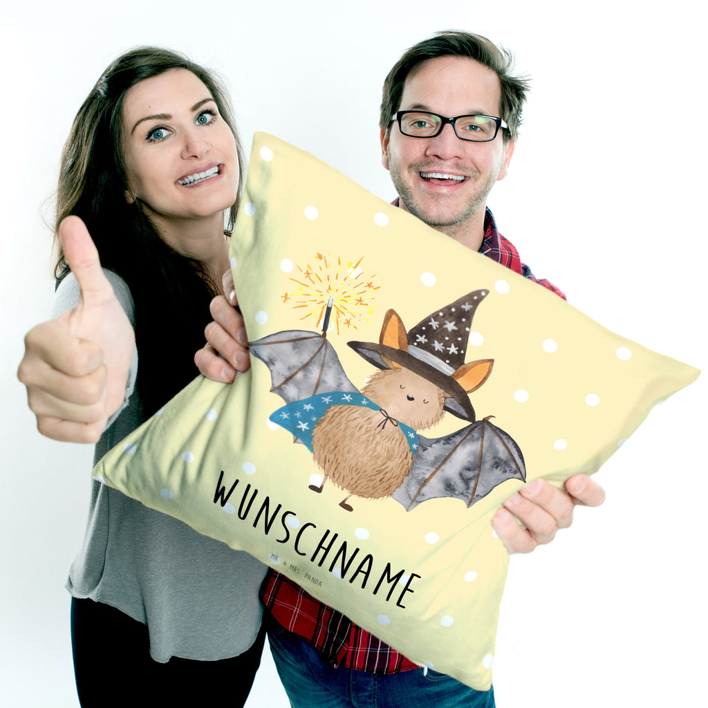 Personalisiertes Kissen Fledermaus Zauberer Kissen, personalisiert, Name, Wunschname, bedrucken, Kopfkissen, Tiermotive, Gute Laune, lustige Sprüche, Tiere, Fledermaus, Fledermäuse, Zauberer, Magier, Frauen, reinsteigern