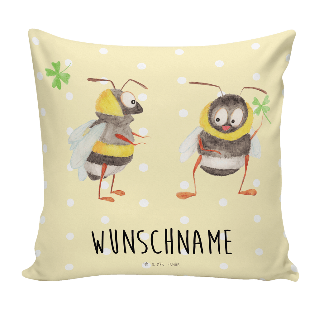 Personalisiertes Kissen Hummeln mit Kleeblatt Kissen, personalisiert, Name, Wunschname, bedrucken, Kopfkissen, Tiermotive, Gute Laune, lustige Sprüche, Tiere, Hummel, Biene, Spruch positiv, Biene Deko, Spruch schön, glücklich sein, glücklich werden, Spruch fröhlich