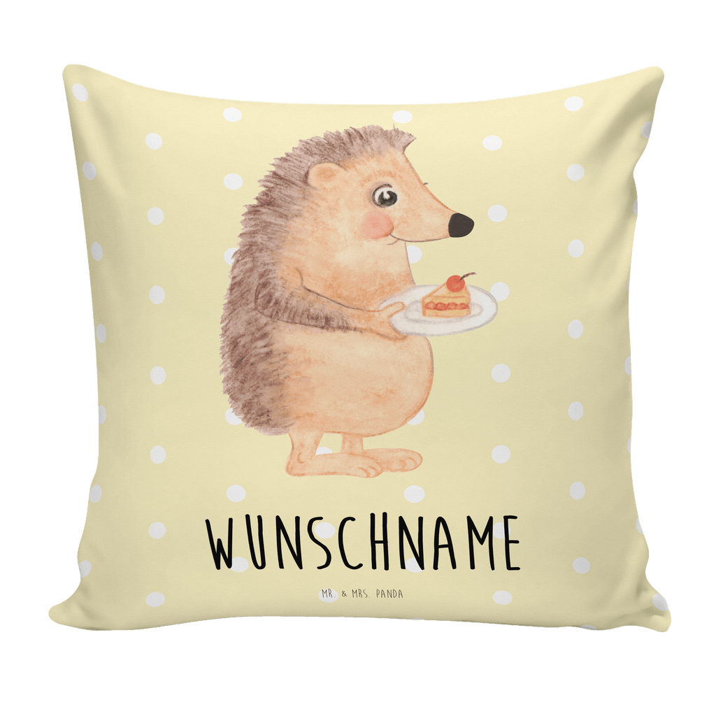 Personalisiertes Kissen Igel mit Kuchenstück Kissen, personalisiert, Name, Wunschname, bedrucken, Kopfkissen, Tiermotive, Gute Laune, lustige Sprüche, Tiere, Igel, Essen Spruch, Kuchen, Backen Geschenk, Kuchen backen, Einladung Party, Geburtstagskuchen, Torte
