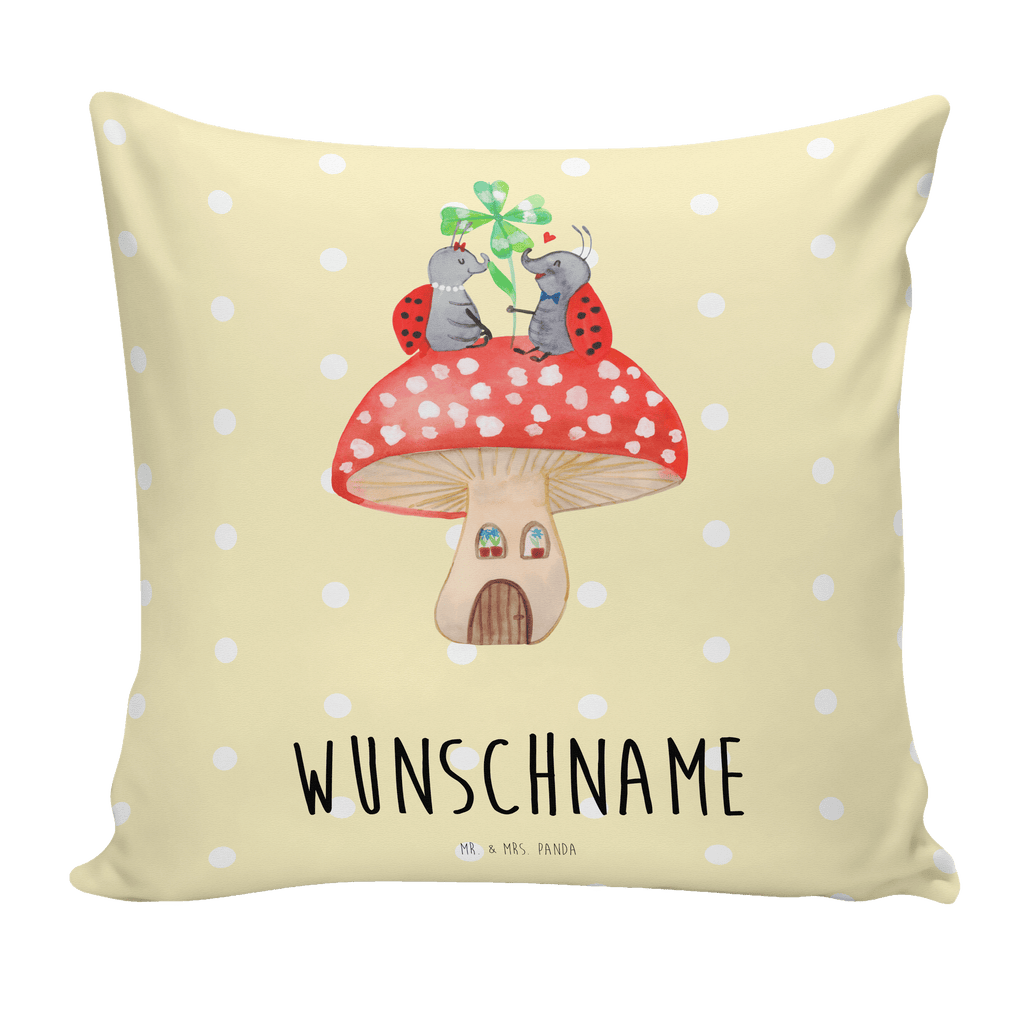 Personalisiertes Kissen Marienkäfer Paar Fliegenpilz Kissen, personalisiert, Name, Wunschname, bedrucken, Kopfkissen, Tiermotive, Gute Laune, lustige Sprüche, Tiere, Haus, Wohnung, zuhause, Fliegenpilz, Marienkäfer, Fleigenpilzhaus