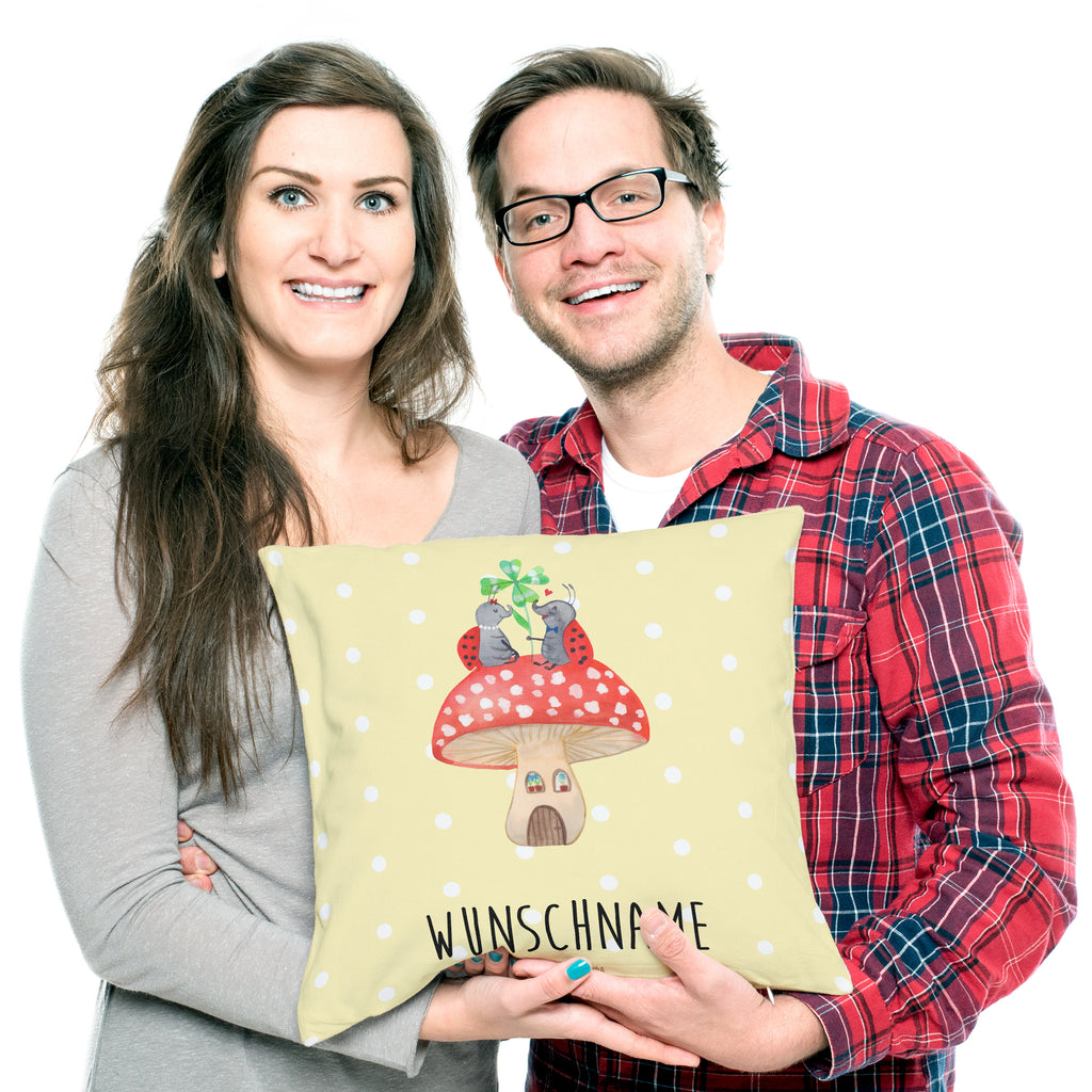 Personalisiertes Kissen Marienkäfer Paar Fliegenpilz Kissen, personalisiert, Name, Wunschname, bedrucken, Kopfkissen, Tiermotive, Gute Laune, lustige Sprüche, Tiere, Haus, Wohnung, zuhause, Fliegenpilz, Marienkäfer, Fleigenpilzhaus