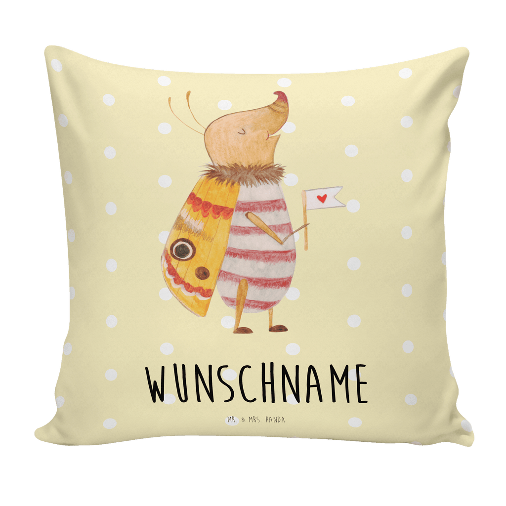 Personalisiertes Kissen Nachtfalter mit Fähnchen Kissen, personalisiert, Name, Wunschname, bedrucken, Kopfkissen, Tiermotive, Gute Laune, lustige Sprüche, Tiere, Nachtfalter, Käfer, Spruch lustig, Spruch witzig, süß, niedlich, Küche Deko, Was kostet die Welt