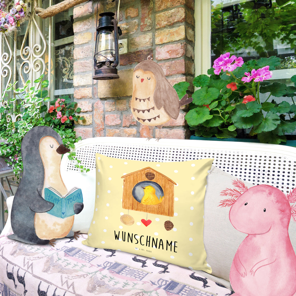 Personalisiertes Kissen Vogelhaus Kissen, personalisiert, Name, Wunschname, bedrucken, Kopfkissen, Tiermotive, Gute Laune, lustige Sprüche, Tiere, Vogel, Vögel, Vogelhaus, Vogelhäuschen, Home sweet home, Zuhause, Nest, Eigenheim, Familie, Wohnung, Haus, unser Haus, Lieblingsort, Castle