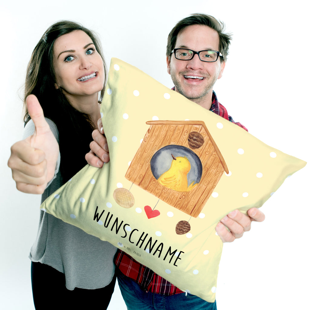 Personalisiertes Kissen Vogelhaus sweet Home Kissen, personalisiert, Name, Wunschname, bedrucken, Kopfkissen, Tiermotive, Gute Laune, lustige Sprüche, Tiere, Vogelhaus, Vogel, Home sweet Home, Einzug, Umzug, Geschenk, Einzugsgeschenk, Hausbau, Haus