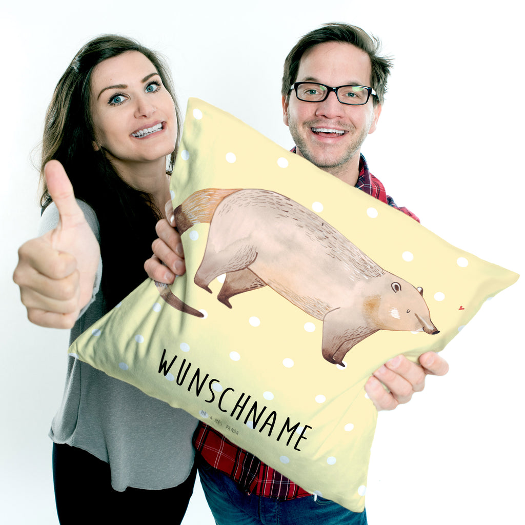 Personalisiertes Kissen Nasenbaer Kissen, personalisiert, Name, Wunschname, bedrucken, Kopfkissen, Tiermotive, Gute Laune, lustige Sprüche, Tiere, Nasenbär, Nasenbären, Rüsselbär, Bär