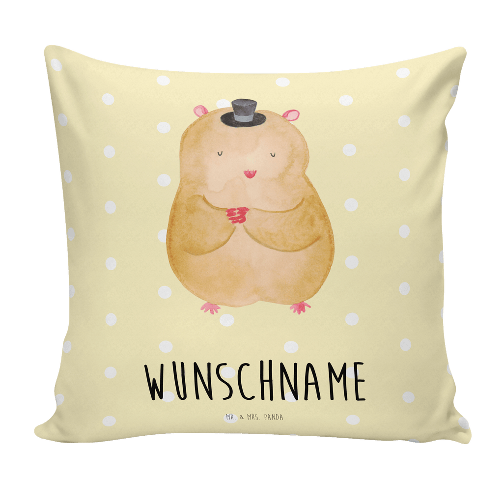 Personalisiertes Kissen Hamster mit Hut Kissen, personalisiert, Name, Wunschname, bedrucken, Kopfkissen, Tiermotive, Gute Laune, lustige Sprüche, Tiere, Hamster, Hut, Magier, Zylinder, Zwerghamster, Zauberer, Houdini