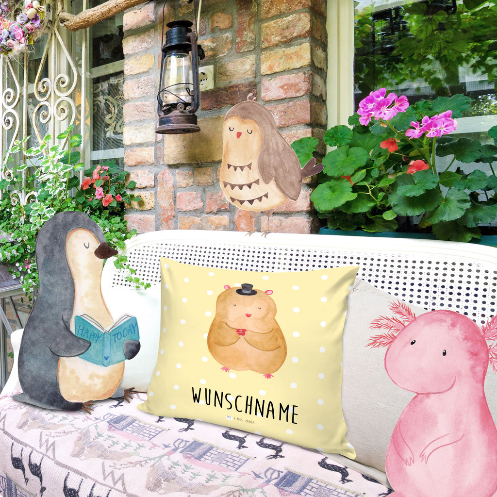 Personalisiertes Kissen Hamster mit Hut Kissen, personalisiert, Name, Wunschname, bedrucken, Kopfkissen, Tiermotive, Gute Laune, lustige Sprüche, Tiere, Hamster, Hut, Magier, Zylinder, Zwerghamster, Zauberer, Houdini
