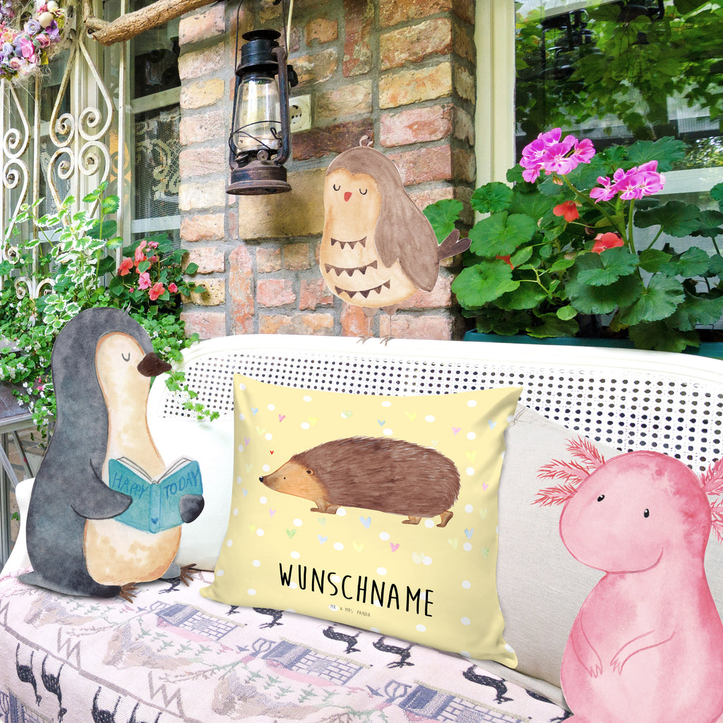 Personalisiertes Kissen Igel Herzen Kissen, personalisiert, Name, Wunschname, bedrucken, Kopfkissen, Tiermotive, Gute Laune, lustige Sprüche, Tiere, Liebe, Herz, Herzen, Igel, Vertrauen, Kuss, Leben