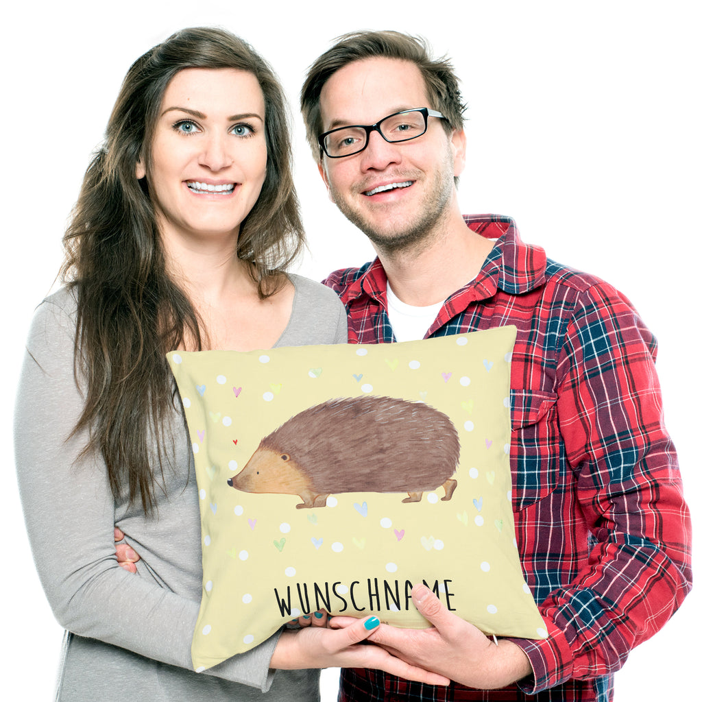Personalisiertes Kissen Igel Herzen Kissen, personalisiert, Name, Wunschname, bedrucken, Kopfkissen, Tiermotive, Gute Laune, lustige Sprüche, Tiere, Liebe, Herz, Herzen, Igel, Vertrauen, Kuss, Leben