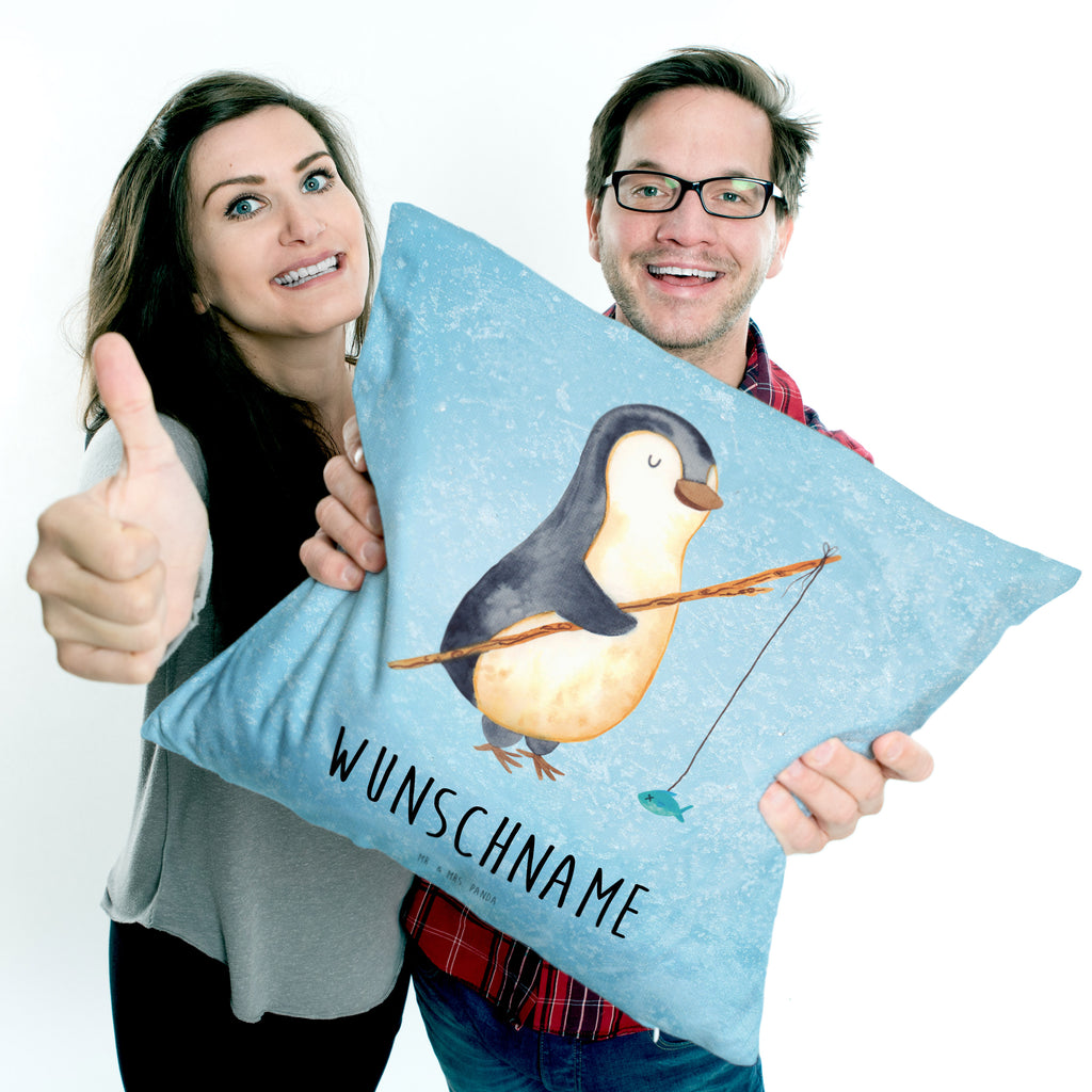 Personalisiertes Kissen Pinguin Angler Kissen, personalisiert, Name, Wunschname, bedrucken, Kopfkissen, Pinguin, Pinguine, Angeln, Angler, Tagträume, Hobby, Plan, Planer, Tagesplan, Neustart, Motivation, Geschenk, Freundinnen, Geschenkidee, Urlaub, Wochenende