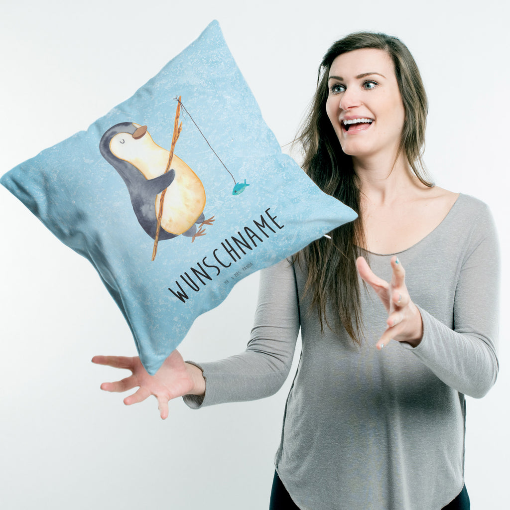 Personalisiertes Kissen Pinguin Angler Kissen, personalisiert, Name, Wunschname, bedrucken, Kopfkissen, Pinguin, Pinguine, Angeln, Angler, Tagträume, Hobby, Plan, Planer, Tagesplan, Neustart, Motivation, Geschenk, Freundinnen, Geschenkidee, Urlaub, Wochenende