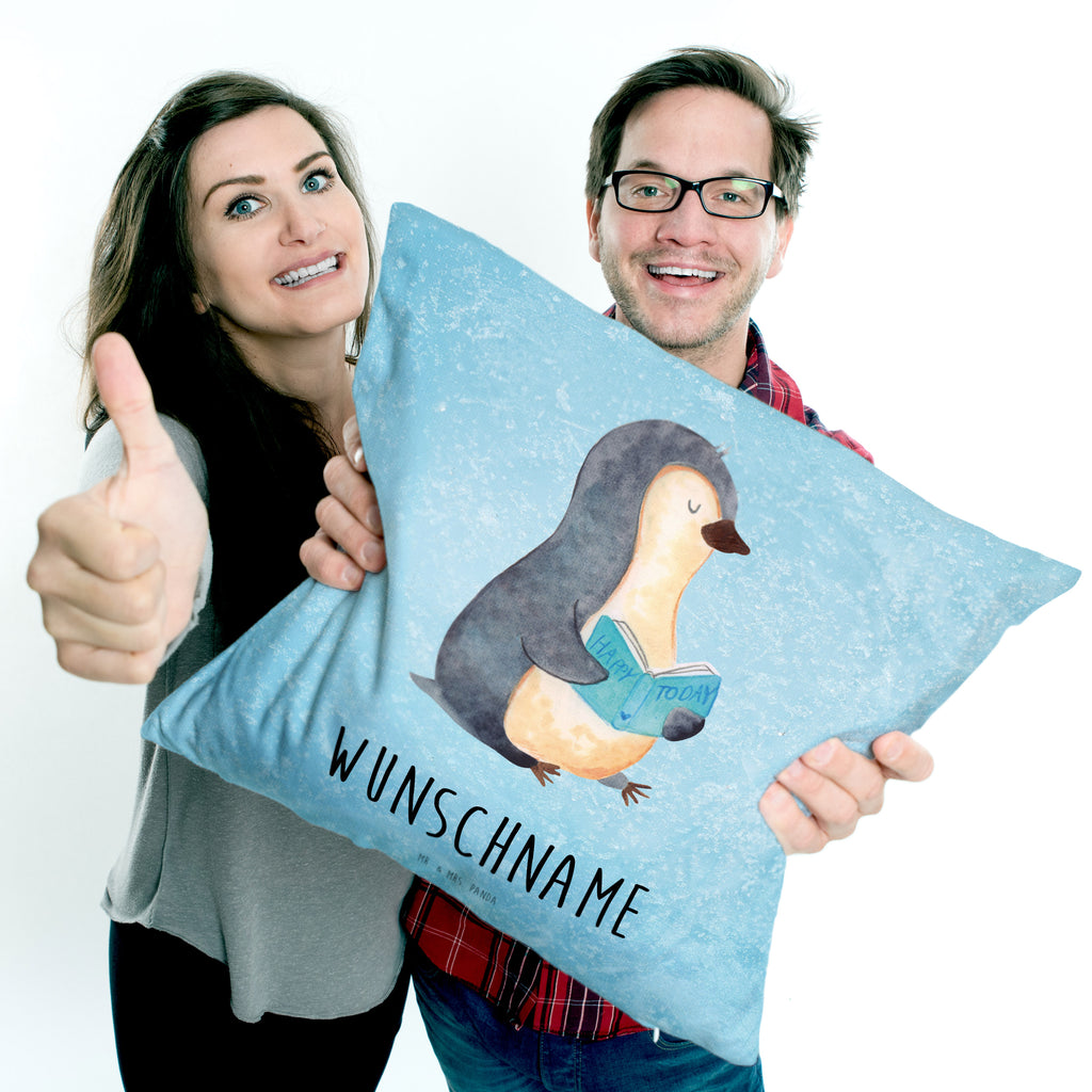 Personalisiertes Kissen Pinguin Buch Kissen, personalisiert, Name, Wunschname, bedrucken, Kopfkissen, Pinguin, Pinguine, Buch, Lesen, Bücherwurm, Nichtstun, Faulenzen, Ferien, Urlaub, Freizeit