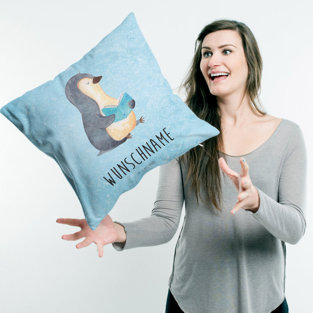 Personalisiertes Kissen Pinguin Buch Kissen, personalisiert, Name, Wunschname, bedrucken, Kopfkissen, Pinguin, Pinguine, Buch, Lesen, Bücherwurm, Nichtstun, Faulenzen, Ferien, Urlaub, Freizeit