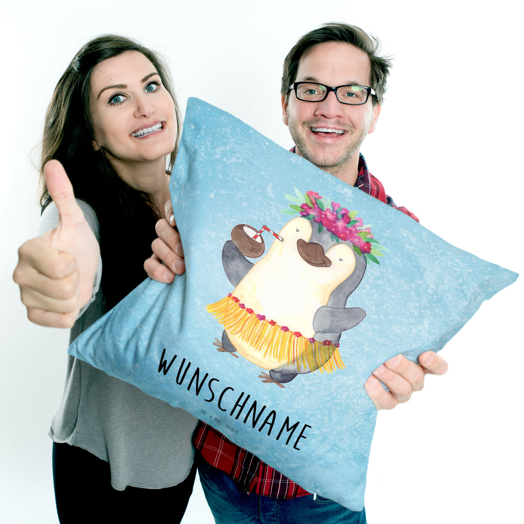 Personalisiertes Kissen Pinguin Kokosnuss Kissen, personalisiert, Name, Wunschname, bedrucken, Kopfkissen, Pinguin, Aloha, Hawaii, Urlaub, Kokosnuss, Pinguine