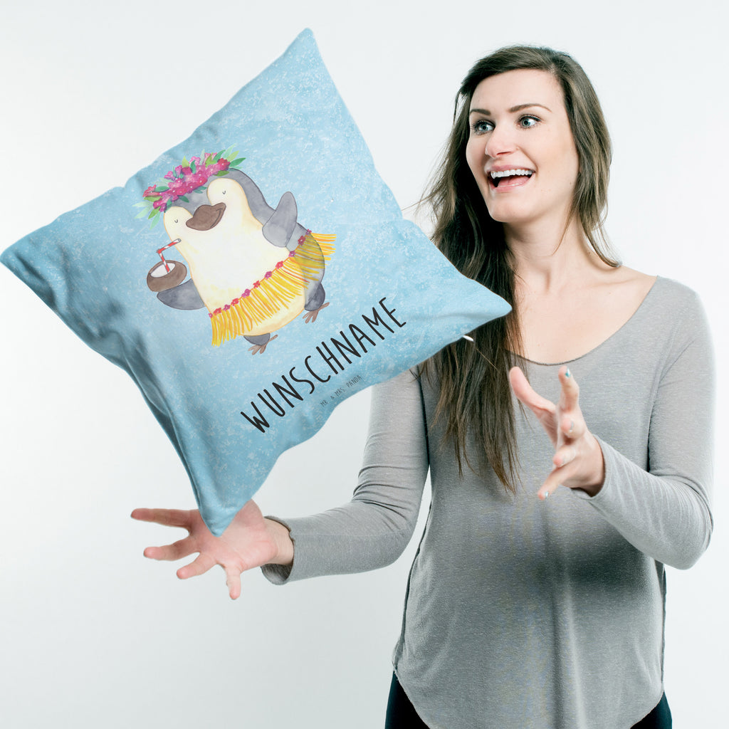 Personalisiertes Kissen Pinguin Kokosnuss Kissen, personalisiert, Name, Wunschname, bedrucken, Kopfkissen, Pinguin, Aloha, Hawaii, Urlaub, Kokosnuss, Pinguine