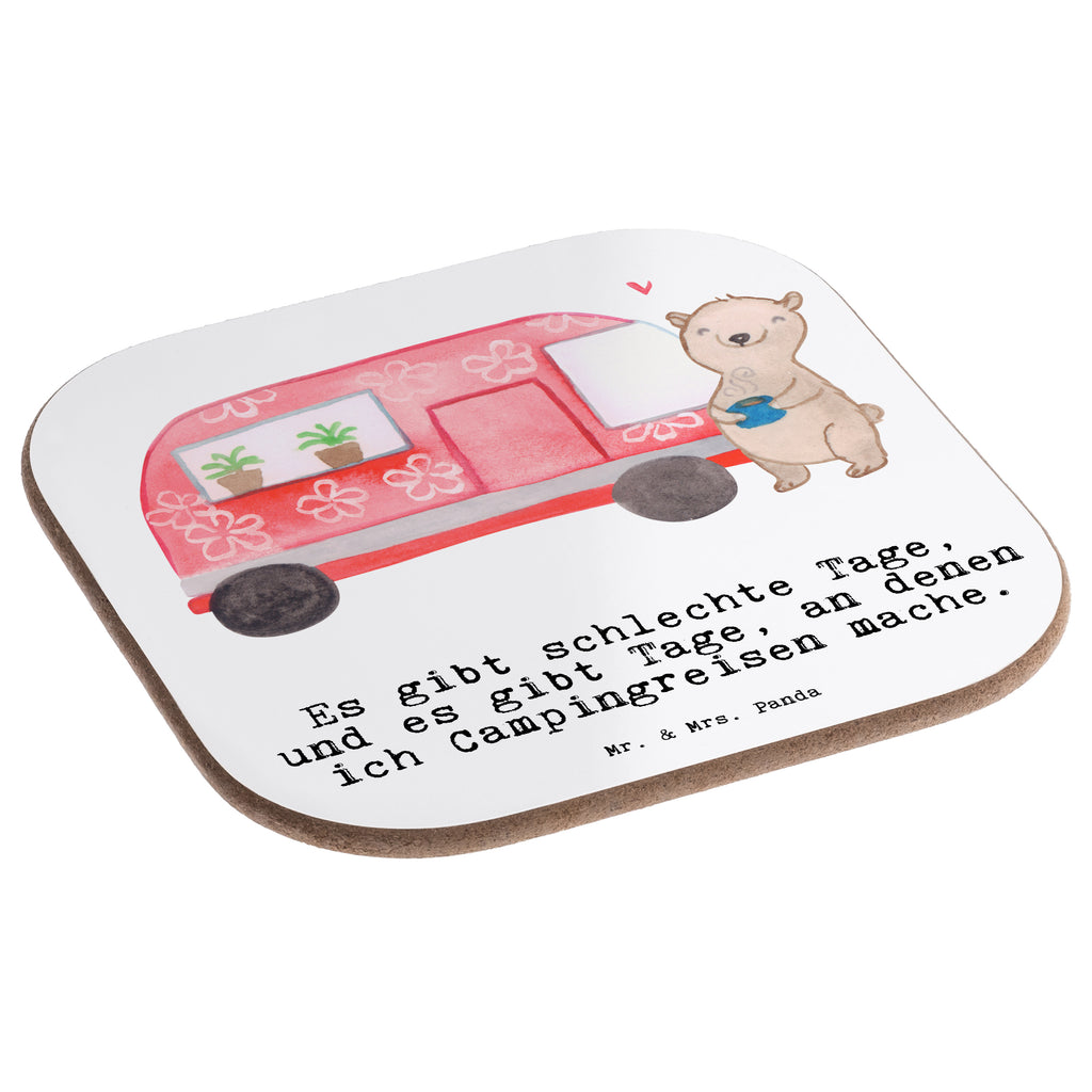 Quadratische Untersetzer Bär Camper Tage Bierdeckel, Glasuntersetzer, Untersetzer Gläser, Getränkeuntersetzer, Geschenk, Sport, Sportart, Hobby, Schenken, Danke, Dankeschön, Auszeichnung, Gewinn, Sportler, Camper, Campen, Zelten, Campingplatz, Wohnmobil, Roadtrip, Urlaub