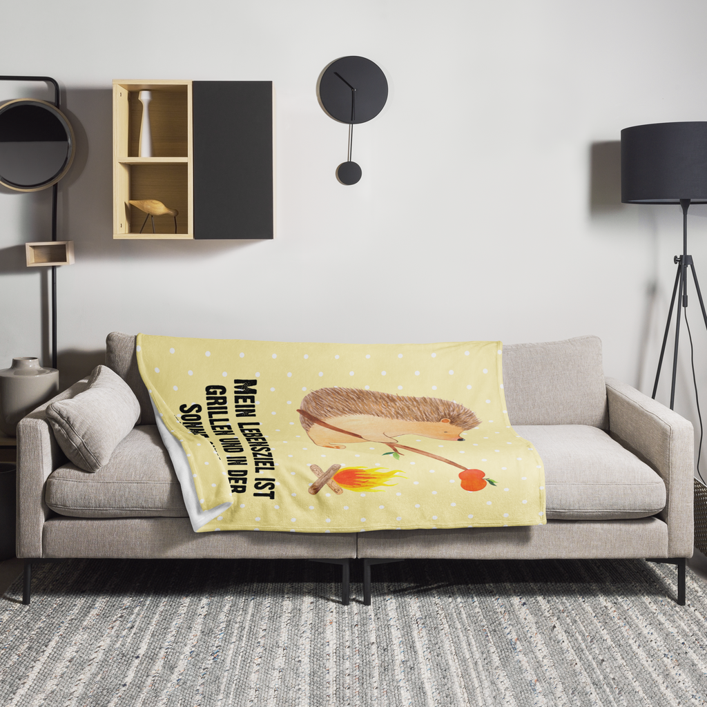 Kuscheldecke Igel grillt Decke, Wohndecke, Tagesdecke, Wolldecke, Sofadecke, Tiermotive, Gute Laune, lustige Sprüche, Tiere, Igel, Grillen, Ziele, Motivation, arbeitslos, Sinn des Lebens, Spruch