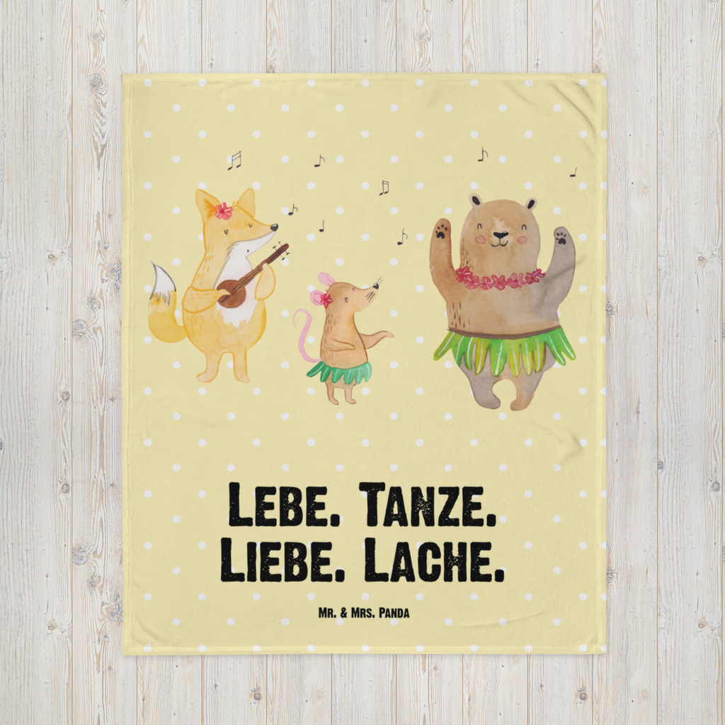 Kuscheldecke Waldtiere Aloha Decke, Wohndecke, Tagesdecke, Wolldecke, Sofadecke, Tiermotive, Gute Laune, lustige Sprüche, Tiere, Wald, Waldtiere, Musik, Aloha, Bär, Hase, Igel, Tanzen, Leben, Lachen