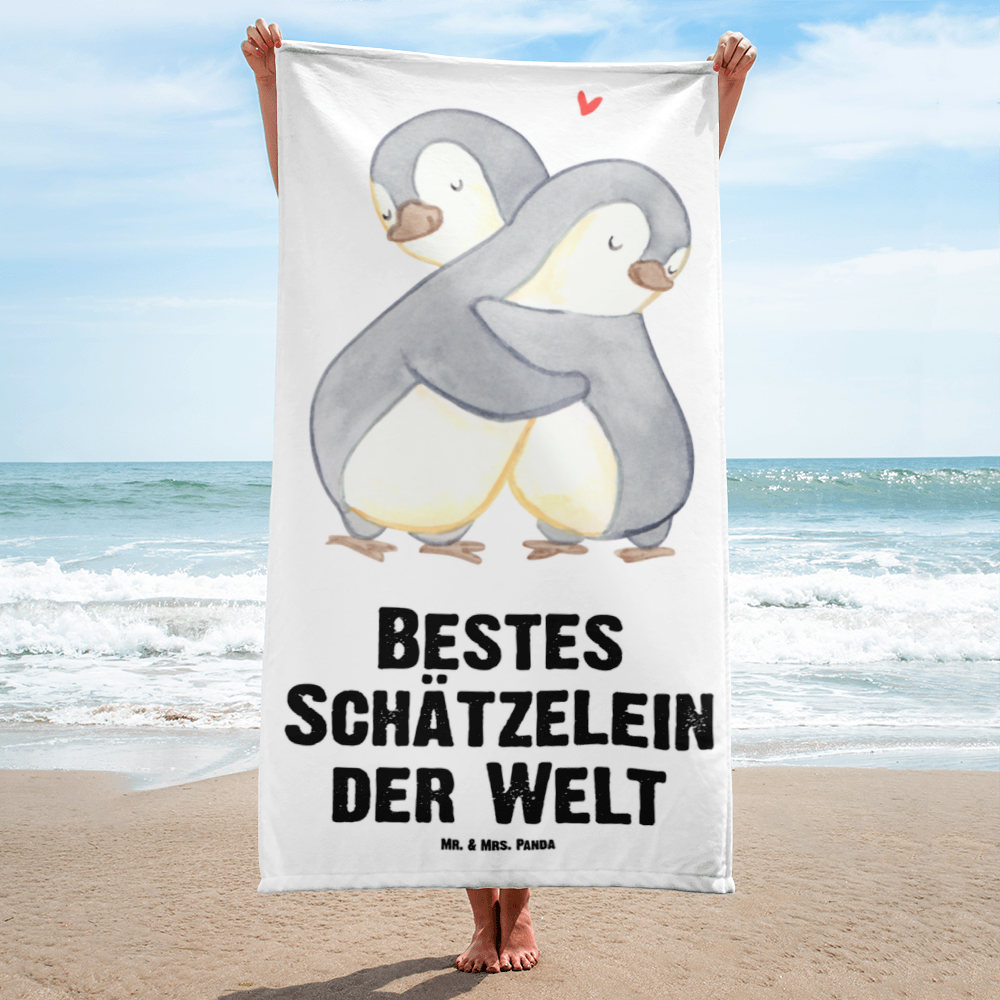 XL Badehandtuch Pinguin Bestes Schätzelein der Welt Handtuch, Badetuch, Duschtuch, Strandtuch, Saunatuch, für, Dankeschön, Geschenk, Schenken, Geburtstag, Geburtstagsgeschenk, Geschenkidee, Danke, Bedanken, Mitbringsel, Freude machen, Geschenktipp, Schätzelein, Schätzchen, Schatz, Schatzi, Ehemann, Ehefrau, Freundin, Freund, Frau, Mann, Kosename, Hochzeitstag
