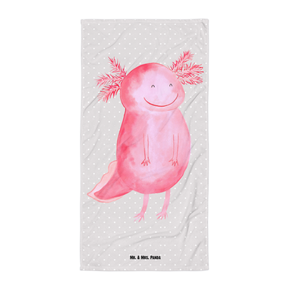 XL Badehandtuch Axolotl glücklich Handtuch, Badetuch, Duschtuch, Strandtuch, Saunatuch, Axolotl, Molch, Axolot, Schwanzlurch, Lurch, Lurche, Motivation, gute Laune