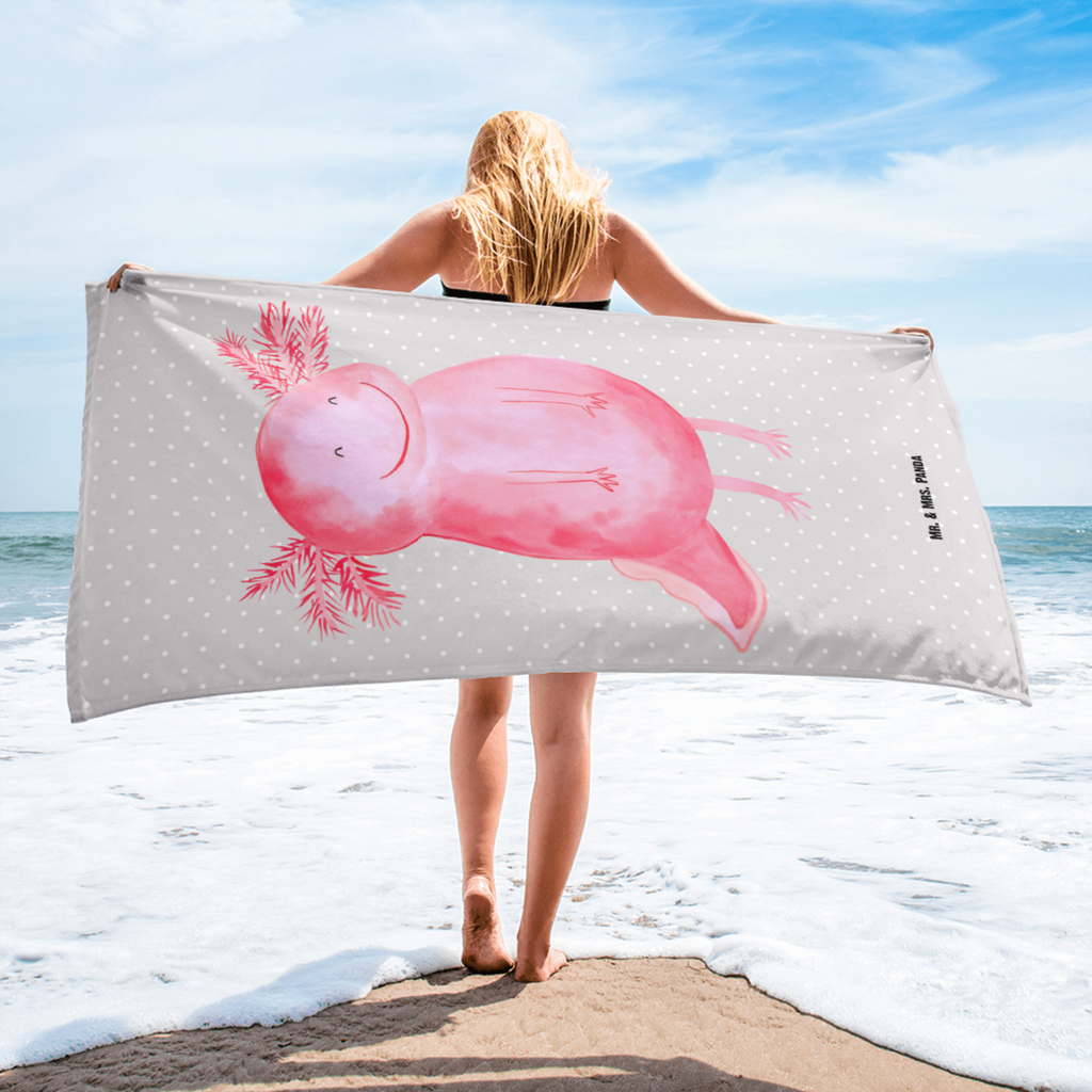 XL Badehandtuch Axolotl glücklich Handtuch, Badetuch, Duschtuch, Strandtuch, Saunatuch, Axolotl, Molch, Axolot, Schwanzlurch, Lurch, Lurche, Motivation, gute Laune